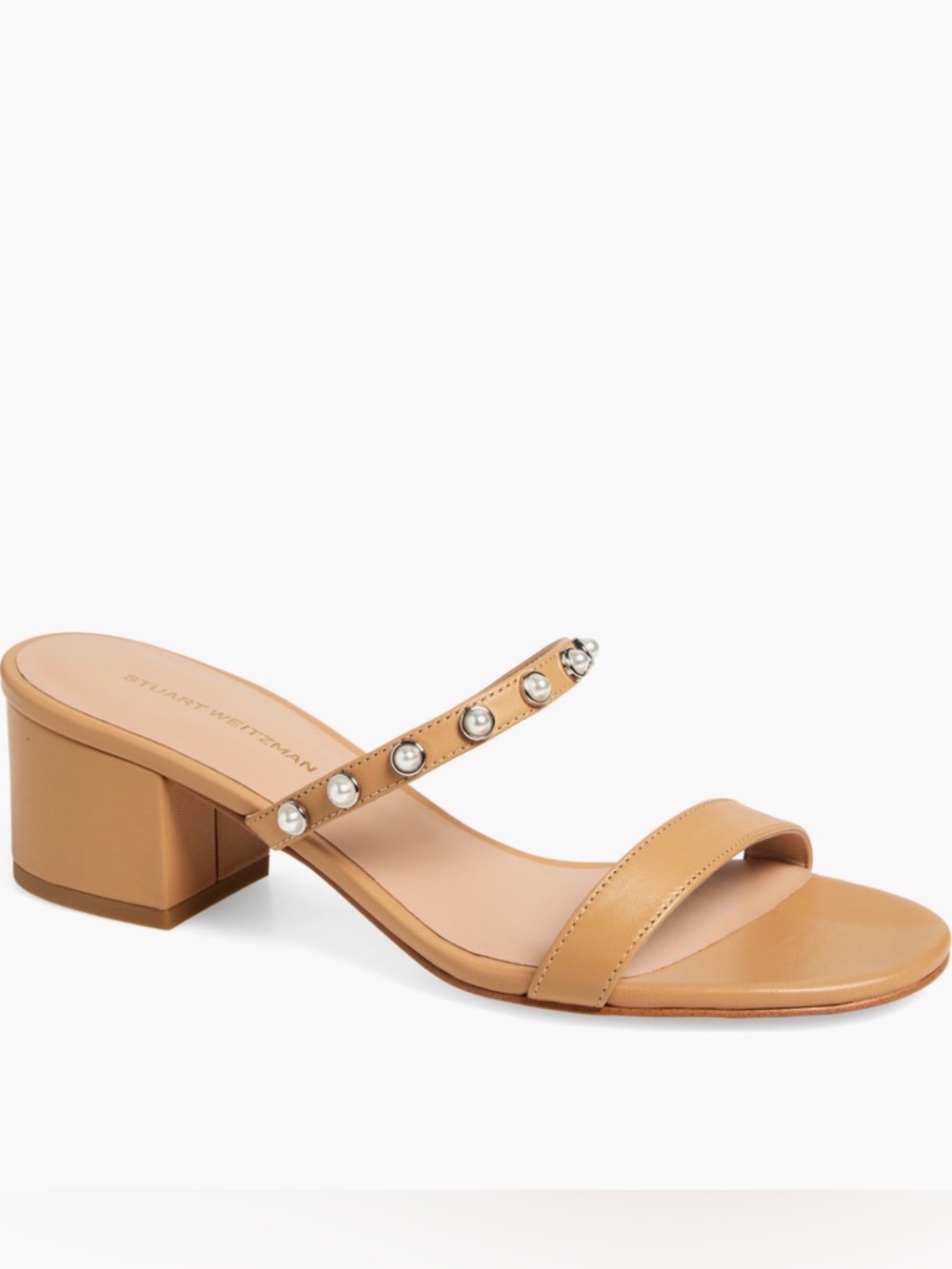 NEW Stuart Weitzman Pearly Strap Block Slide 50 Sandal